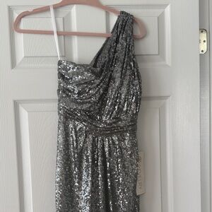 Silver Sequin One-Shoulder Dress